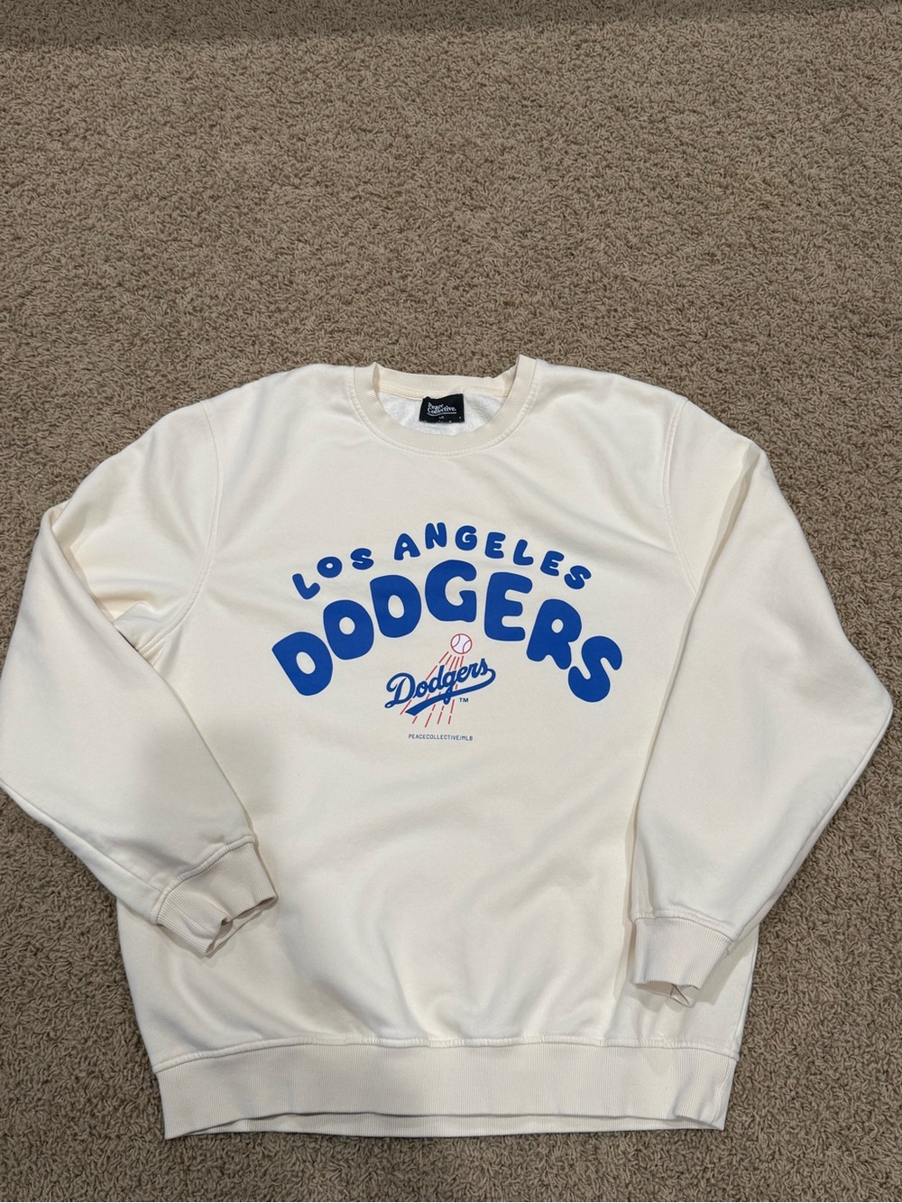 Peace Collective- Los Angeles Dodgers Bubble Crewneck Ivory Unisex Size L